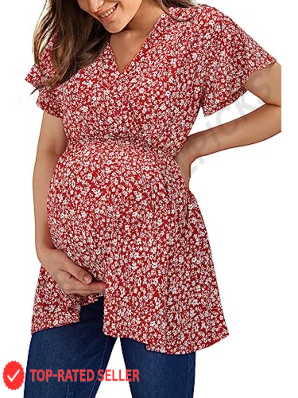 Women's Maternity Nursing Top Wrap V Neck Tie Back Short Sleeve Blouse